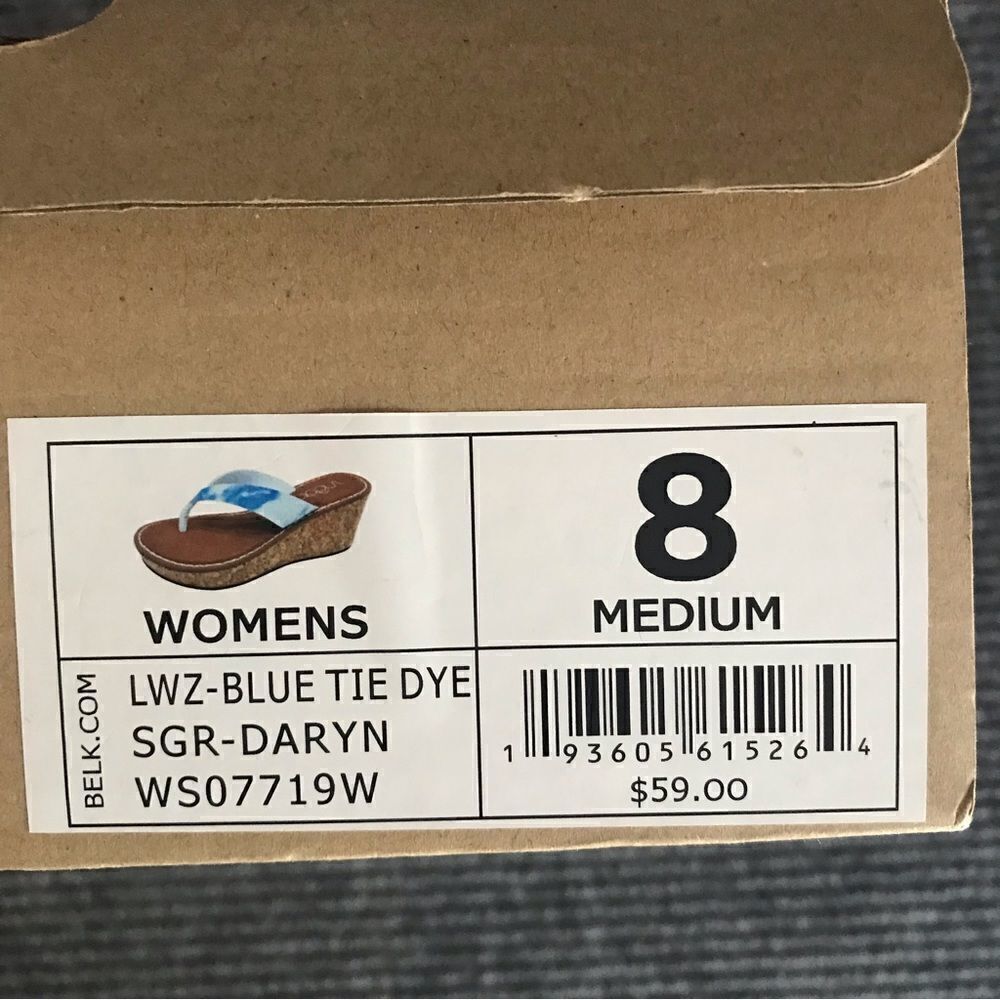 Sugar Sandals Women's Size 8 Blue Tie-Dye Cork Wedge Open-Toe NIB - Picture 7 of 12